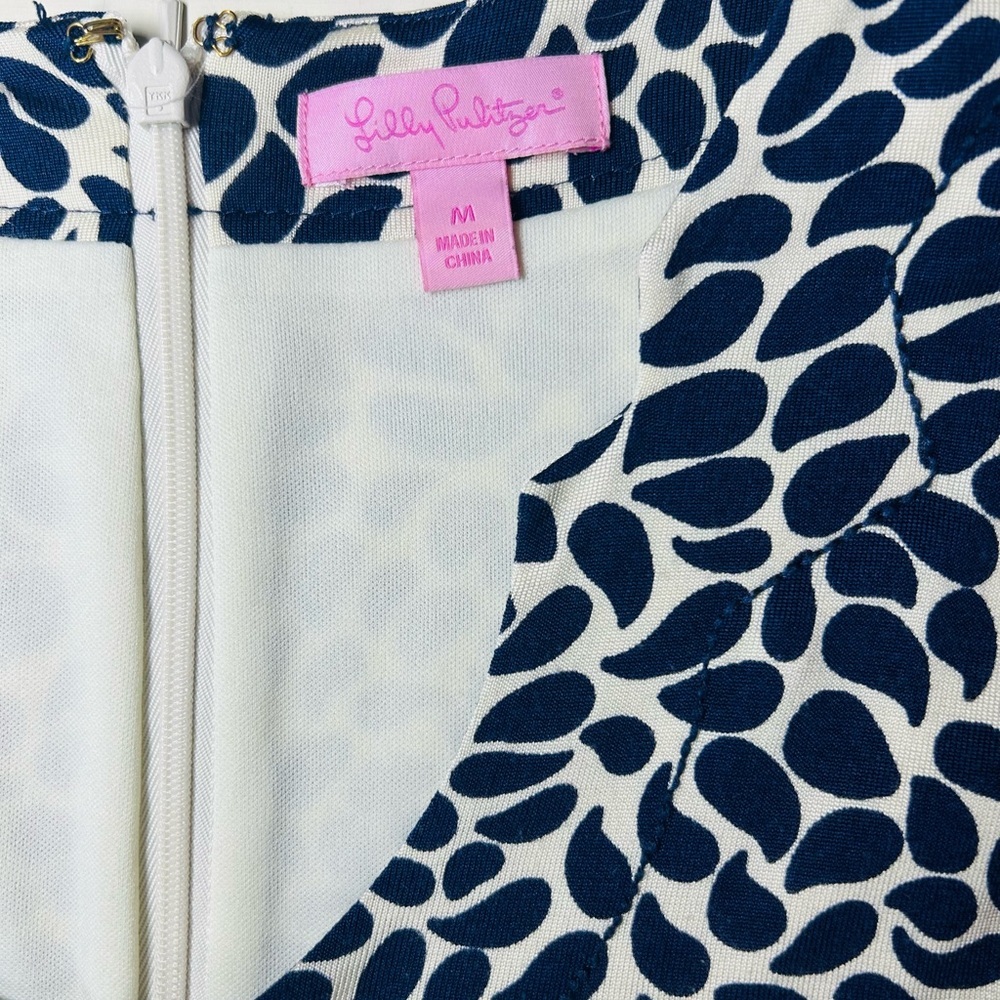 Lilly Pulitzer Angie Shift Dress Navy White Pink Green Leaf Pattern Midi Size M - Picture 9 of 14
